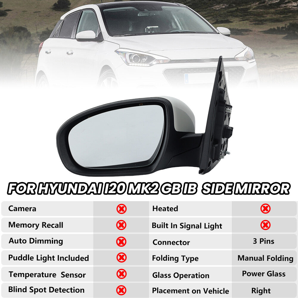 F¨¹r for Hyundai I20 MK2 GB IB 2015-2020 Au?enspiegel R¨¹ckspiegel Rechts Wei? 3 Draht