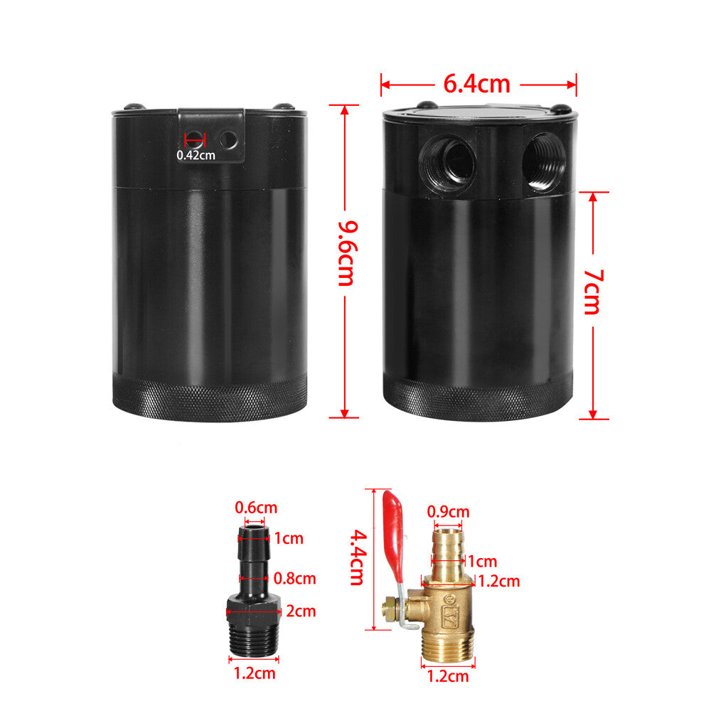 Universal Oil Catch Can Baffled 2Port Oil Catch Tank Reservoir Drain Valve Silve