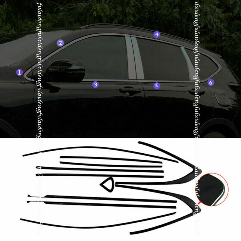 for Honda CRV CR-V 2017-2022 Glossy Black Stainless Car Window Strip Cover Trim