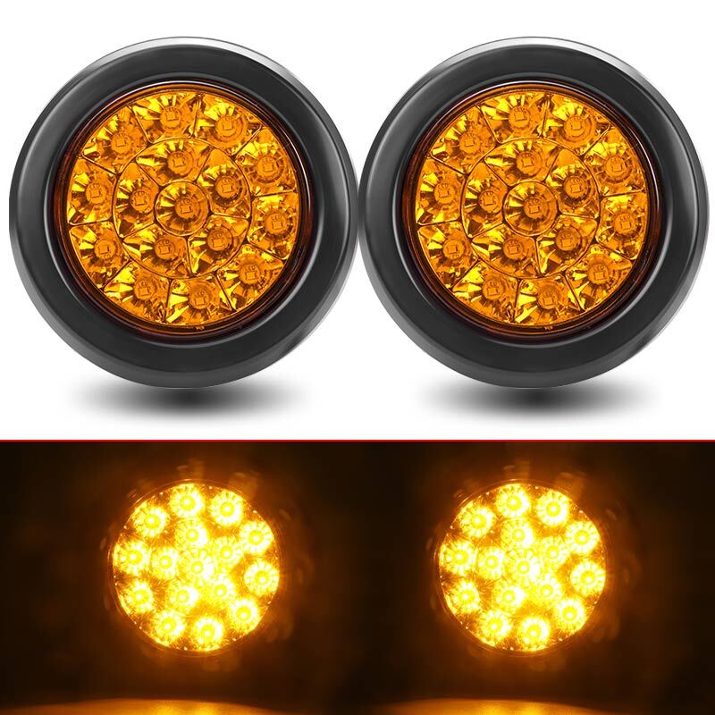 2X 4inch Round Amber 16-LED Truck Trailer Van Brake Stop Turn Signal Tail Lights