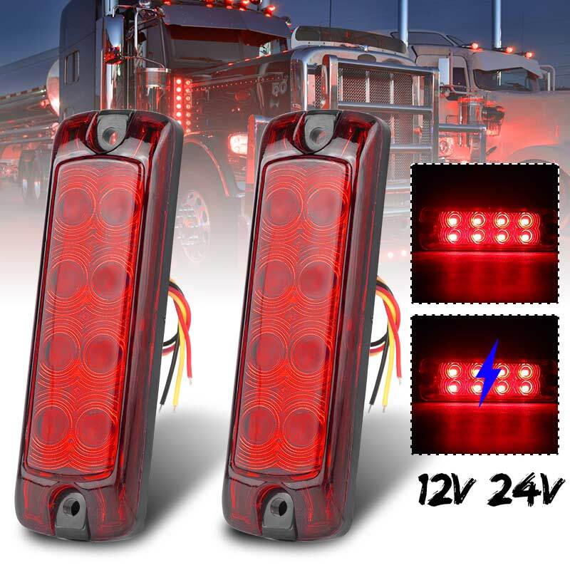 4PCS Red 8-LED Clearance Side Marker Lights Truck Trailer Turn Signal Light