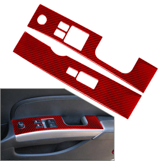 2 Pcs Red Carbon Fiber Window Lift Switch Panel Trim for Nissan 350z 03-2009 RHD