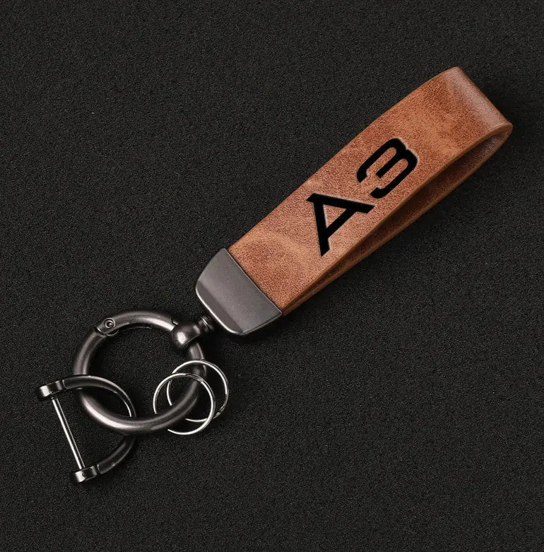 Suitable for Audi A3 car keychain/key ring, dark green leather horseshoe buckle gift.