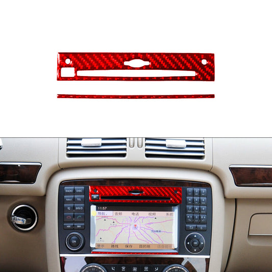 2Pcs Red Carbon Fiber CD Player Trim Cover for Mercedes R-Class 2009-2012