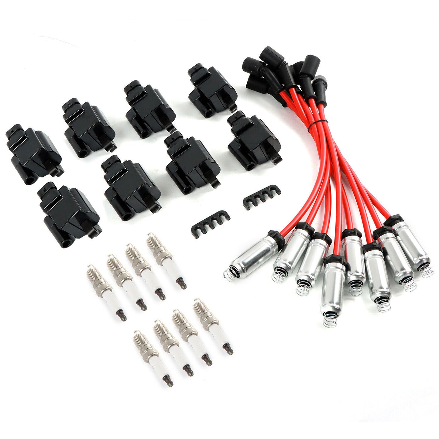 8PCS Square Ignition Coil  Spark Plug Wires for Chevy for GMC 4.8L 5.3L 6.0L 8.1L