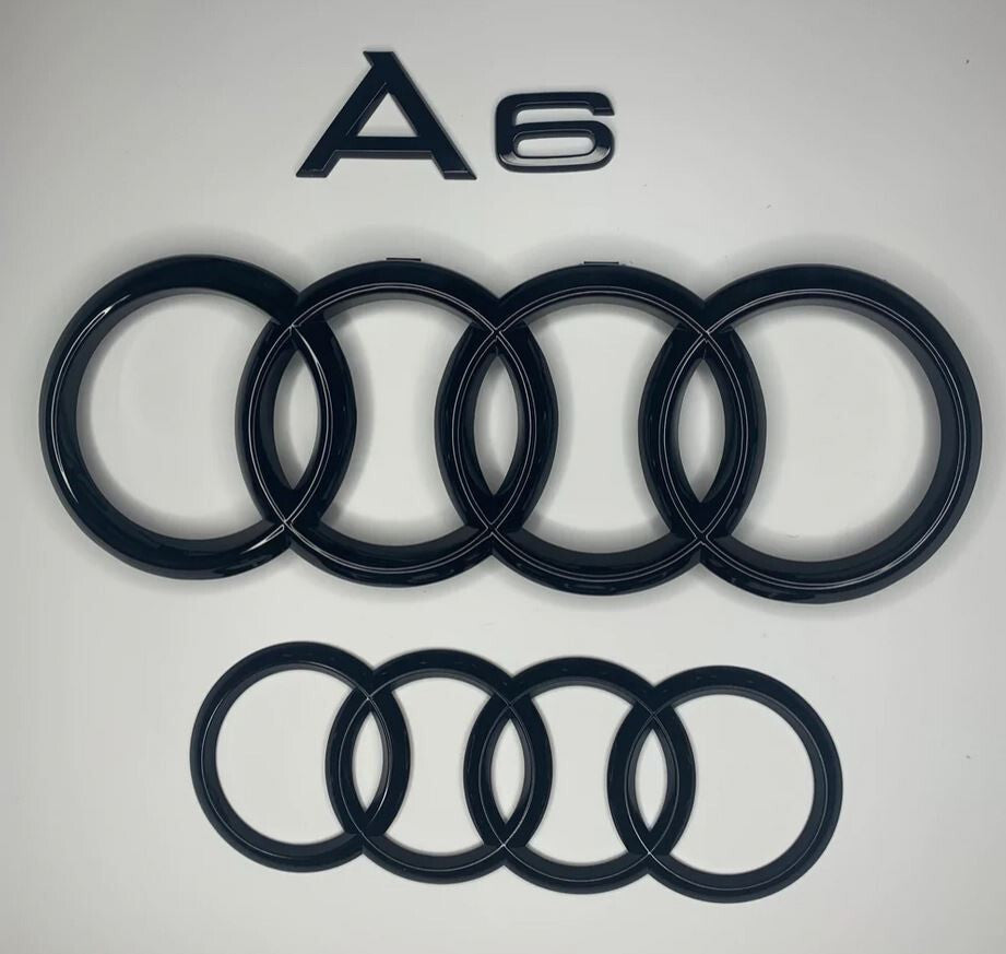 Hooded grille rear ring badge set for Audi for A6,trunk boot sticker, glossy black.