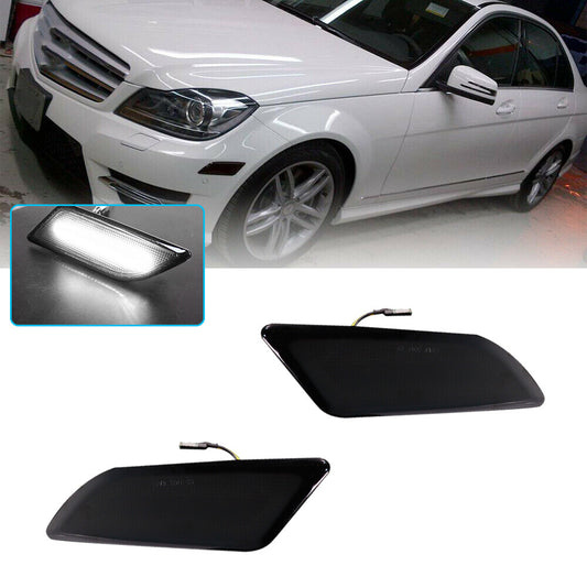 White LED marker lights on the front bumper are suitable for 12-14 for Mercedes-Benz C250, C300, and C350 models.