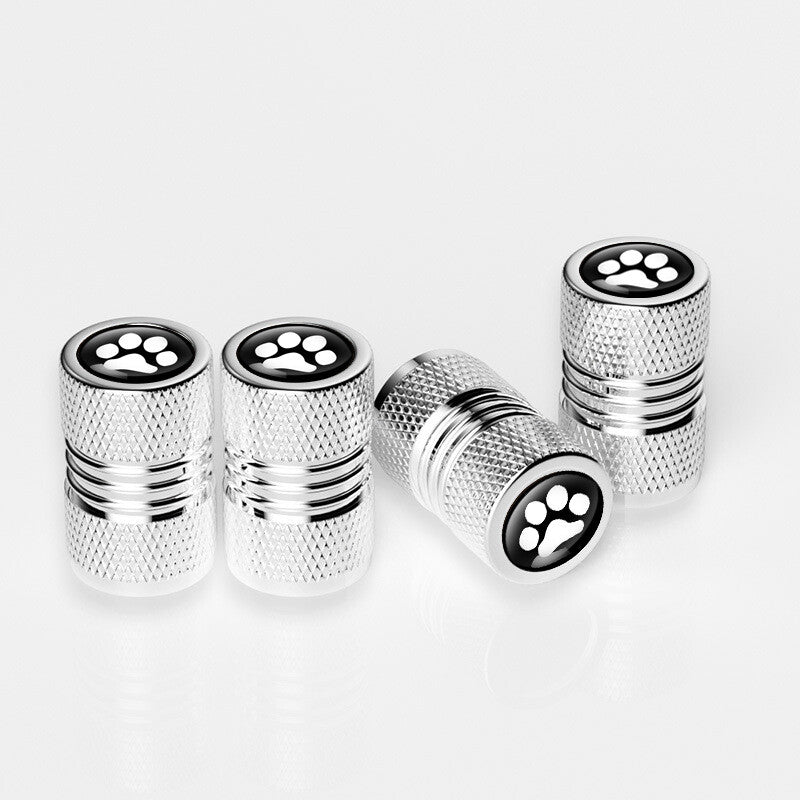 4Pcs Silver Tire Valve Stem Caps Anti Corrosion Cat Paw Print Universal Aluminum