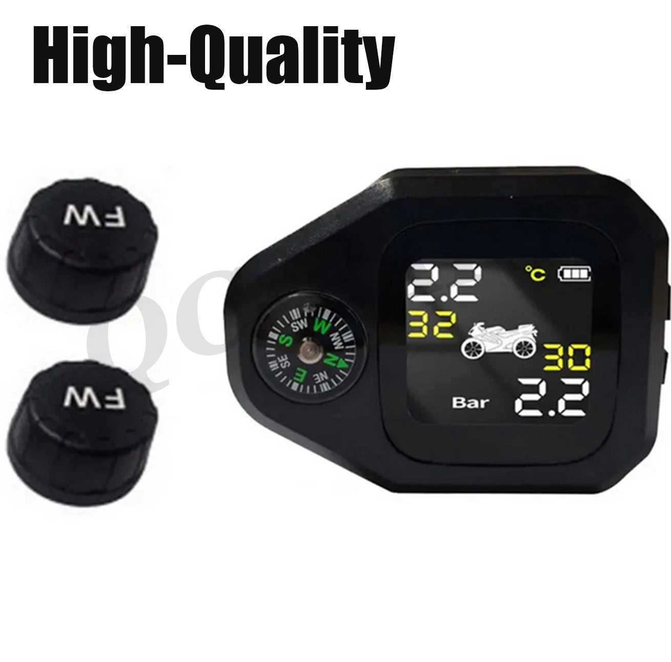 TPMS motorcycle tire pressure monitoring system compass with 2 external sensors