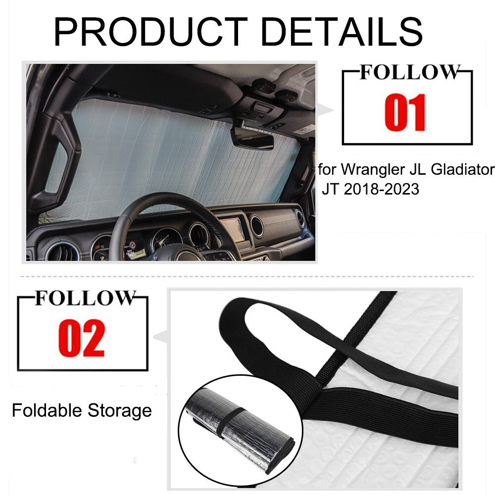 Front Windshield Sunshade Sun Visor Heat Shield for Jeep for Wrangler JL JT 2018-23