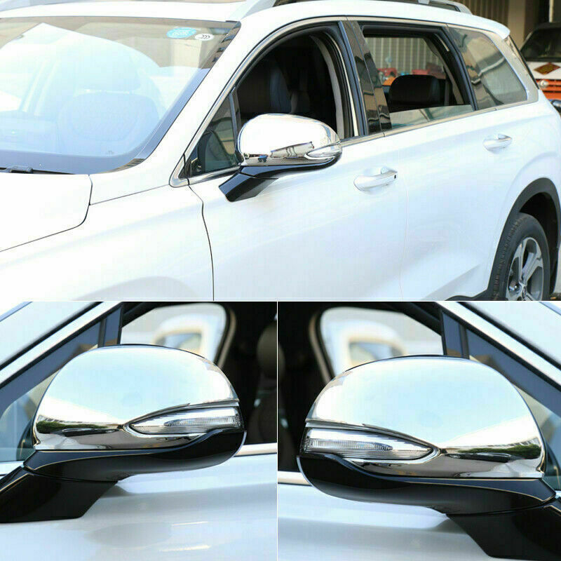 2PCS Chrome Rearview Side Door Mirror Cover Trim for Hyundai Santa Fe 2019-2022