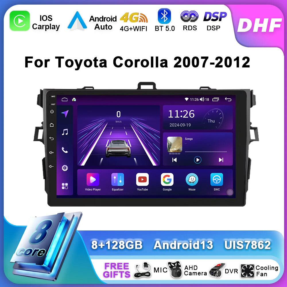 for Toyota for Corolla E140 150 2007-2012 CarPlay Car Radio GPS Stereo Player Screen