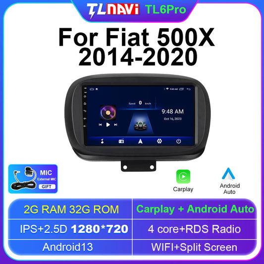 Android Car Radio for Fiat 500X 2014-2020 Multimedia Stereo CarPlay GPS Screen