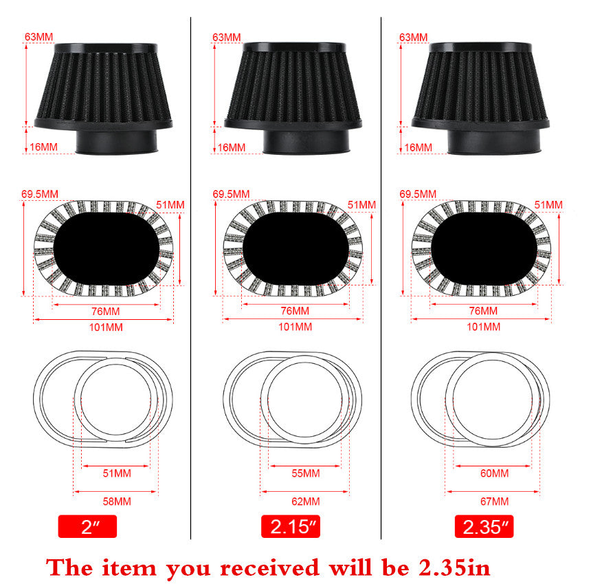 2-Pack High Flow Cone Air Filter Pod Cleaner, Black, Suitable for Motorcycles, ATVs, and Scooters