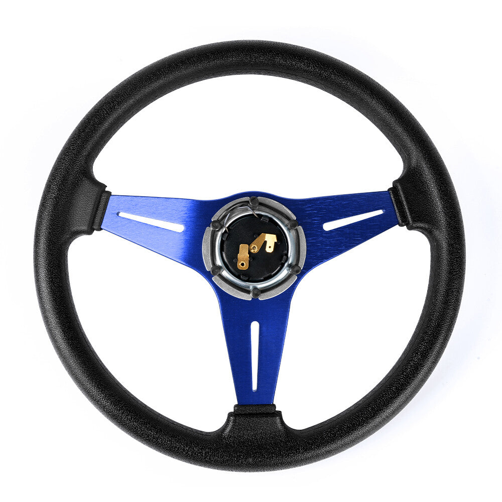 13.4x2.36 Drifting Steering Wheel Aluminum Deep Dish Gold PVC Leather Blue