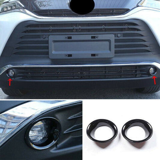 Glossy Black Front Fog Light Frame Cover Trims ABS for Toyota Venza 2021-2023