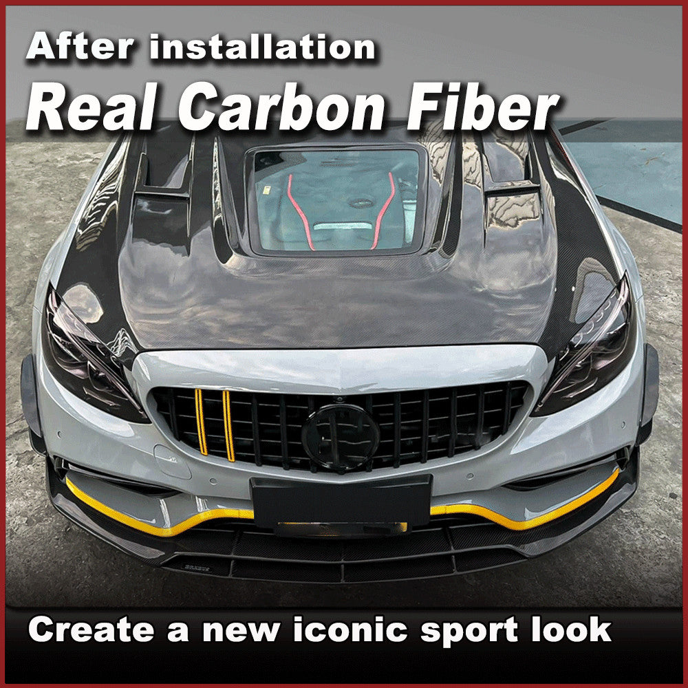 Fit for Benz W205 C205 C63 15-21 REAL Carbon Front Bumper Splitter Canards Fins