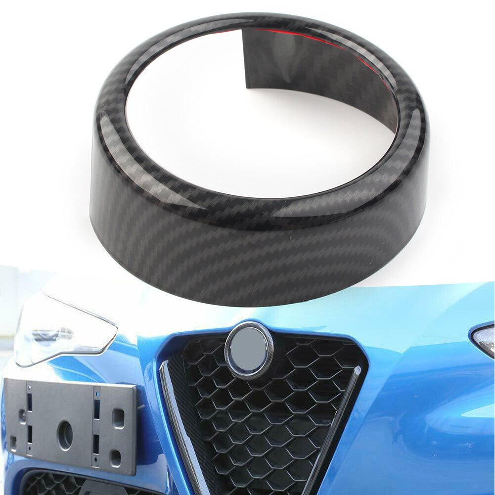 for Alfa Romeo Giulia 17-20 Carbon Fiber ABS Front Grille Grill Logo Emblem Ring