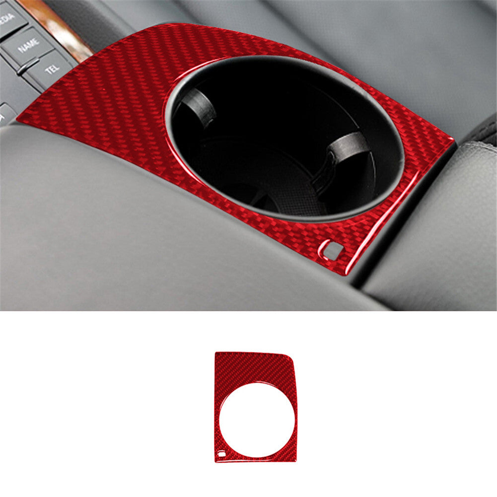 Red Carbon Fiber Center Armrest Water Cup Hold Cover Trim for Audi Q7 2007-2015