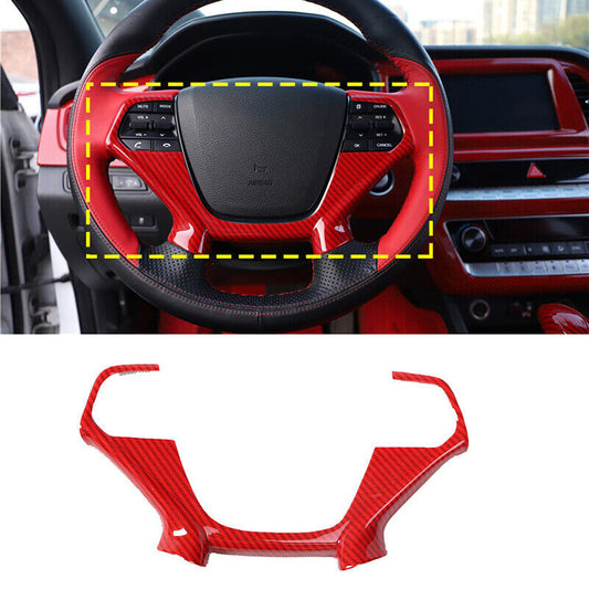 for Hyundai Sonata 2015-2019 Red Carbon Fiber Steering Wheel Frame Cover Trim