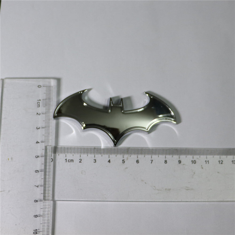 Silver Bat Chrome Midium Metal Grille Emblem + Decal Sticker Badge 3D Motor Line