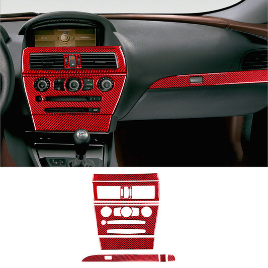 for BMW 6Series E63 E64 2004-10 Red Carbon Fiber Central Console Set Cover Trim