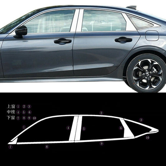 for Honda for Civic Sedan 2022-2023 Chrome Side Window Frame Molding Cover Trims Set