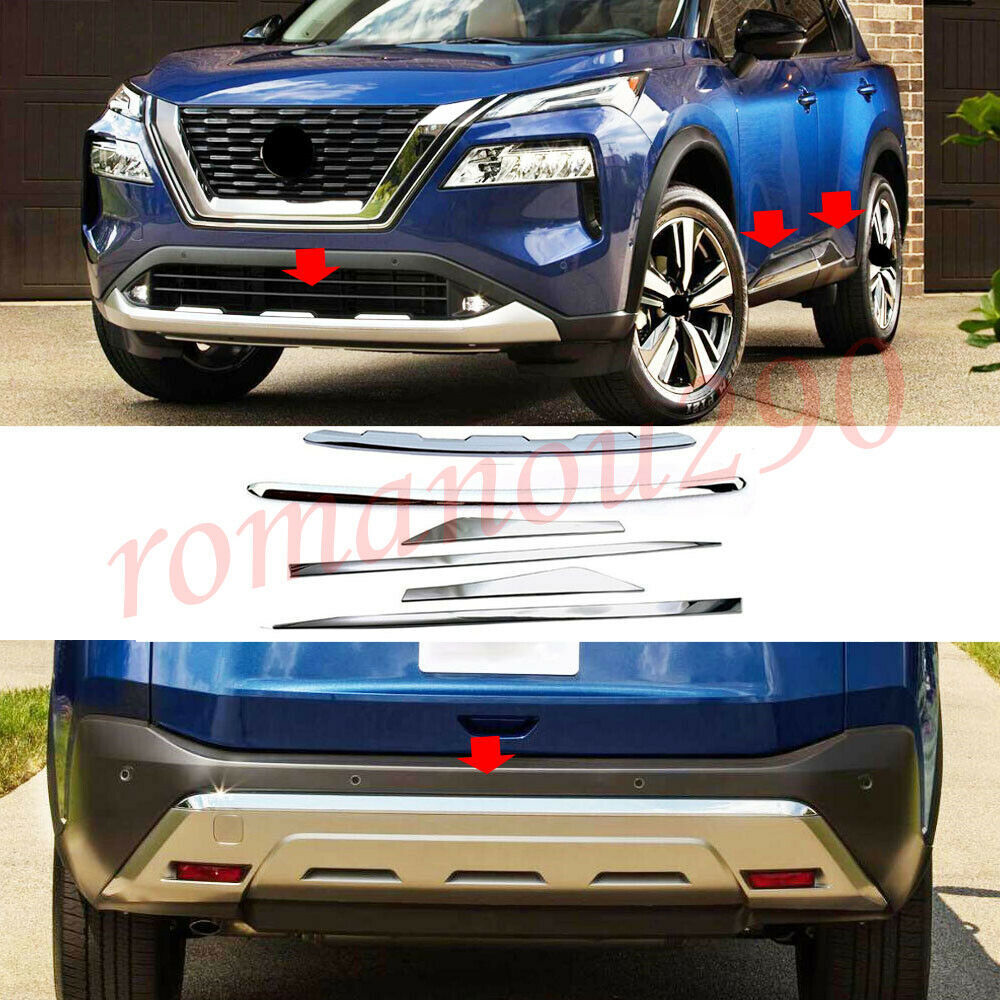 for Nissan Rogue 2021-23 Chrome Front/Rear Bumper Body Molding Guard Cover Trim