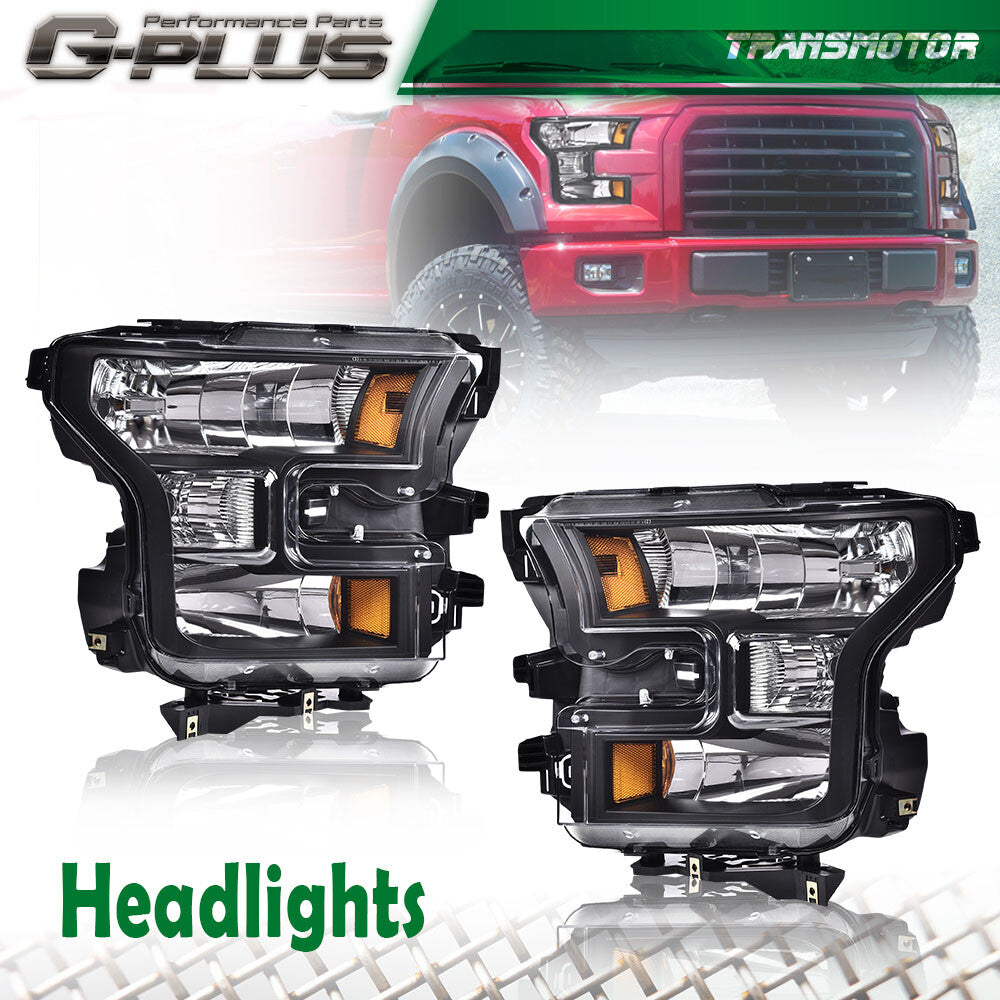 Black-cased corner headlights and clear headlights suitable for 2015-2017 for Ford F-150s.