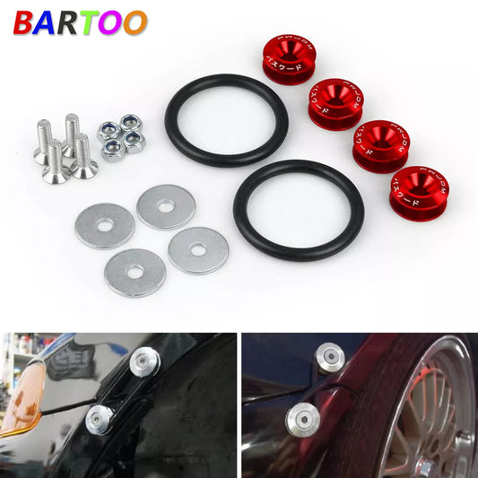 Red JDM CNC Quick Release Fasteners Car Bumpers Trunk Fender Hatch Lids Kit