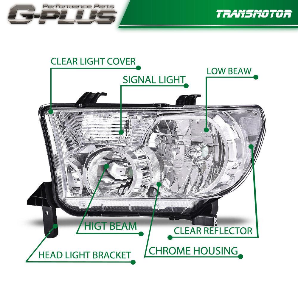 Transparent chrome headlights are suitable for 2007-2013 for Toyota Tundra / 2008-2017 for Toyota Sequoia (all new).