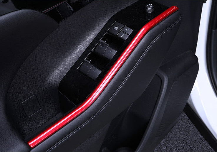Red Chrome Inner Window Switch Panel Cover Trim for Toyota Highlander 2020-2023