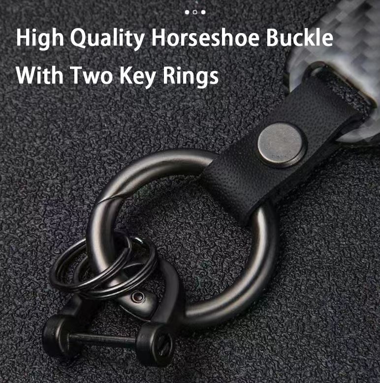 Dark brown leather horseshoe buckle accessory for Audi A1 car keychain/key ring.