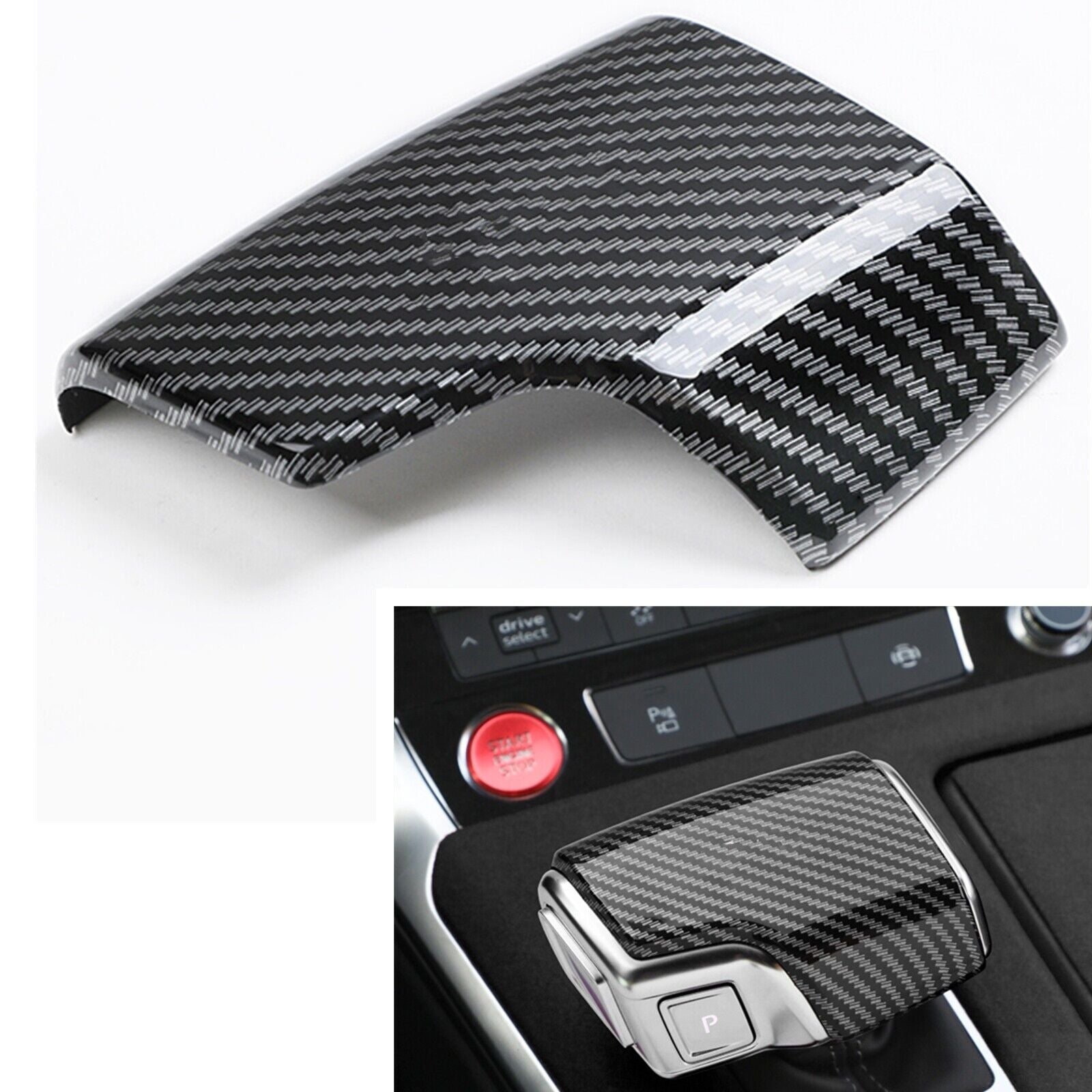 ABS Carbon Fiber Look Gear Shift Knob Cover Trim Fit for Audi for A6 A7 Q7 2020-21