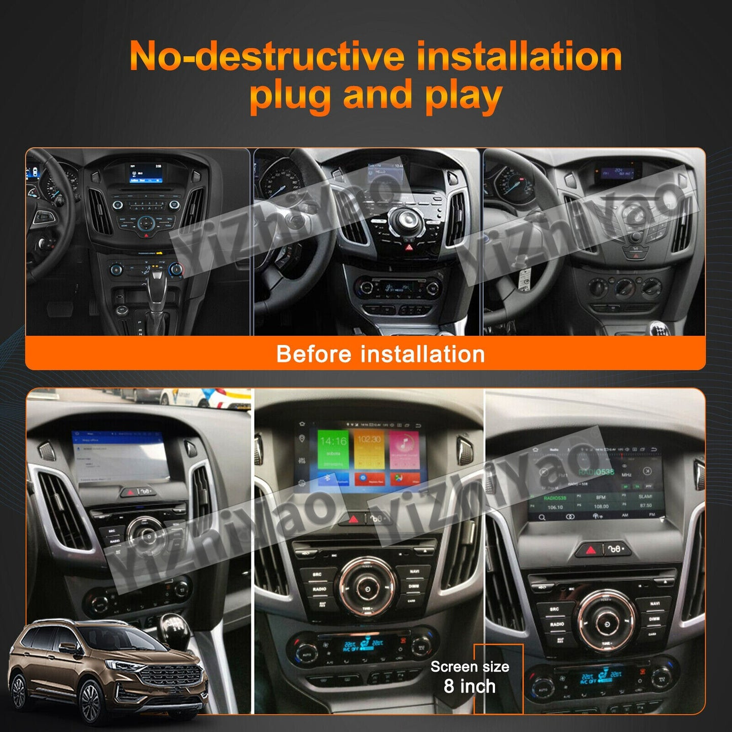 Android Auto CarPlay for Ford Focus 2012-2018 Car Stereo Radio GPS Player Screen