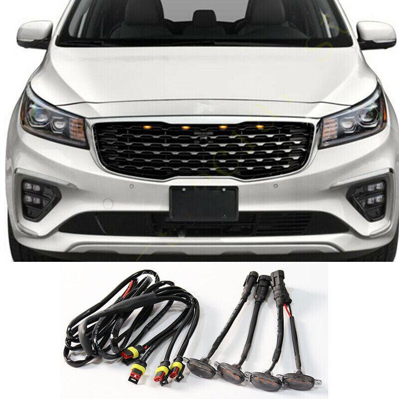 4x for Kia Sedona 2012-2024 smoke Style Front Grill LED Marker Light Kit