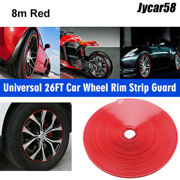 26FT Red Vehicle Car Wheel Hub Rim Trim Guard Protector Rubber Strip Universal