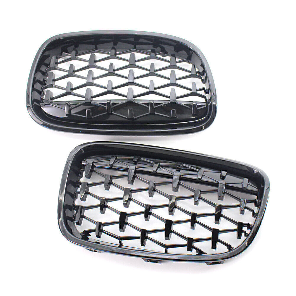 for BMW 1 Series F20 11-14 Gloss Black Diamond Meteor Style Front Kidney Grille