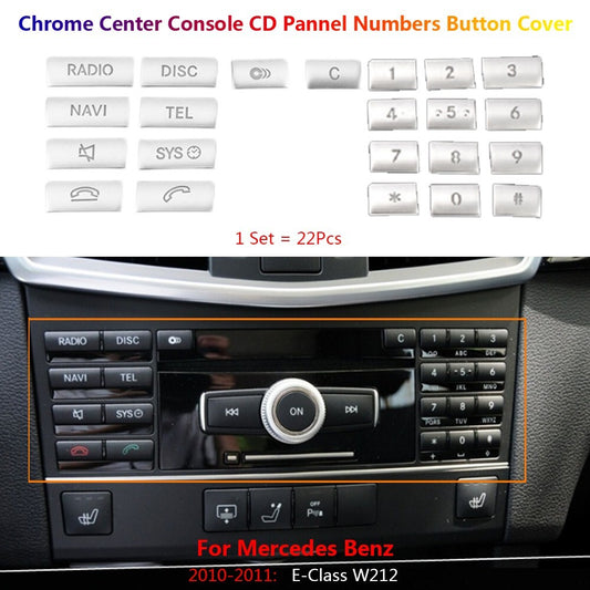 22Pcs for Mercedes-Benz C218 W212 Car Console Radio CD Numbers Button Cover Trim