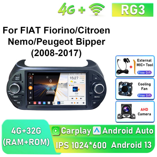 Car Radio for Fiat Fiorino for Peugeot Bipper 2008-2017 Stereo CarPlay Player Screen