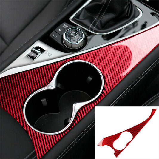 Red Carbon Fiber Water Cup Holder Panel Trim Cover for Infiniti Q50 Q60 2014-22
