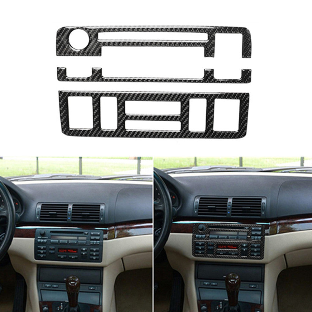 3X Carbon Fiber Center Console CD Panel Trim Cover for BMW 3 Series E46 1998-05
