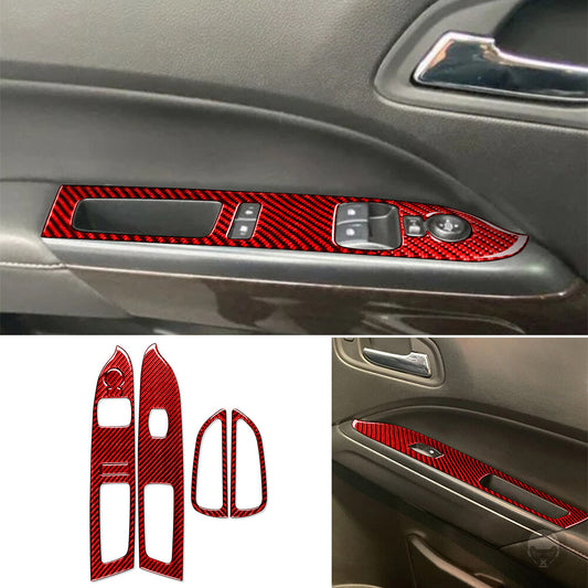 Red Carbon Fiber Window Lift Switch Trim for Chevrolet Colorado for GMC for Canyon 2015+