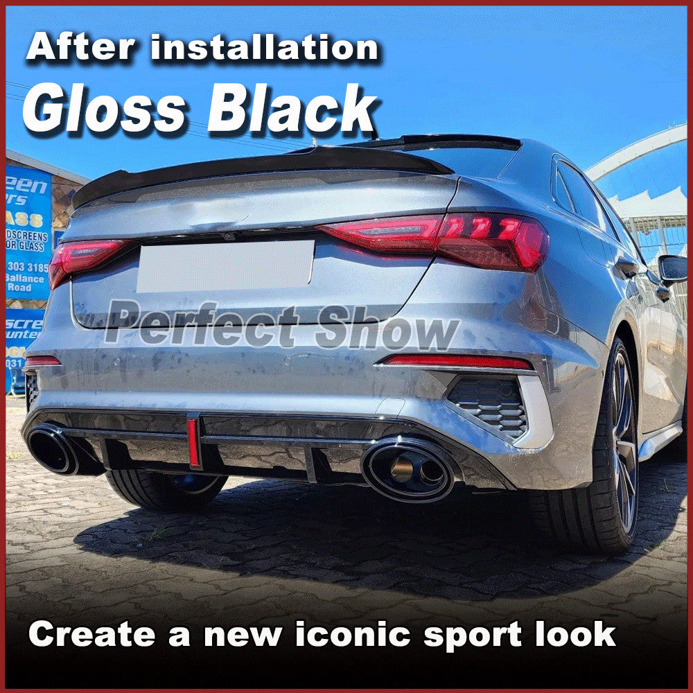 for Audi A3 S3 S Line 8Y Sedan 21UP Gloss Black Rear Bumper Diffuser Exhaust Tip