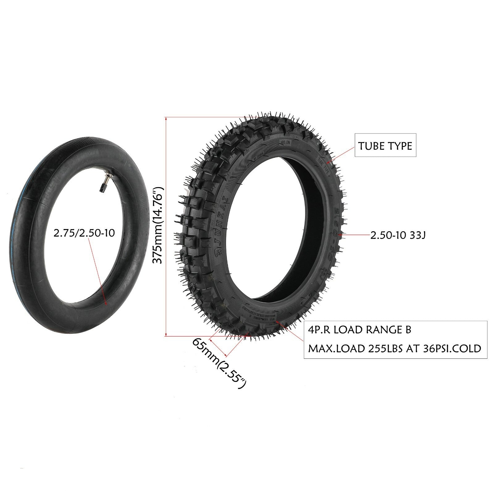 2pcs 2.50-10 Tyre Tube 2.5-10 For Pit Dirt Bike Motocross CRF50 XR50 TTR50 PW50