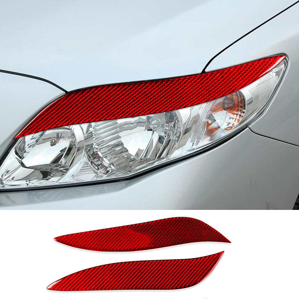 Red Carbon Fiber Front Headlight Eyelids Eyebrow Trim For T@yota for Corolla 2008-11