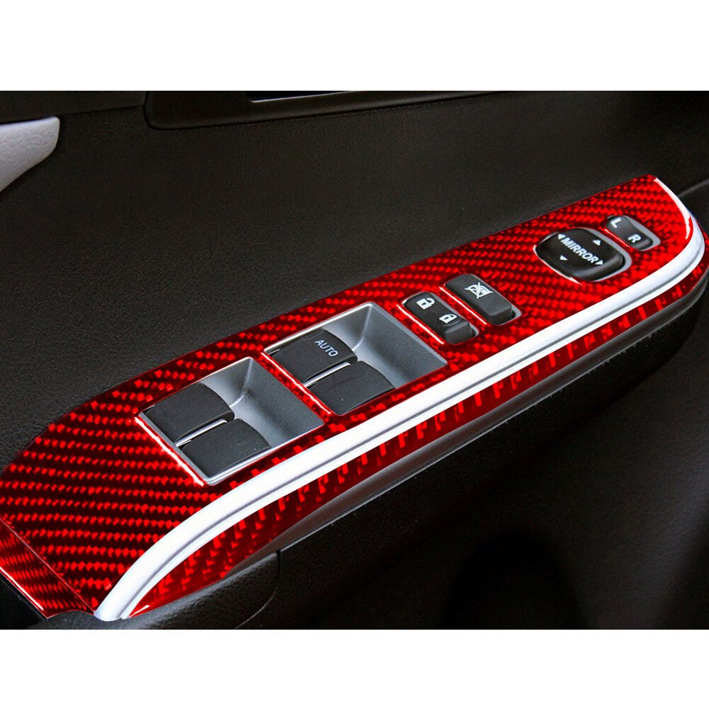 Red Carbon Fiber Front Door Window Lift Panel Cover Trim for Toyota for Camry 12-14