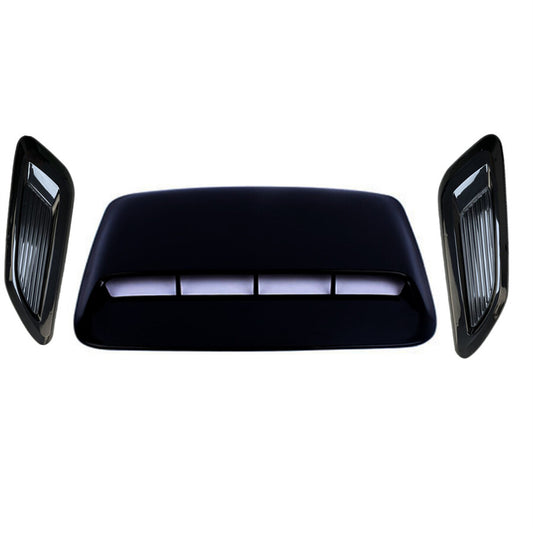 Universal Car Air Flow Intake Hood Scoop Vent Bonnet Glossy Black Cover Kit 3Pcs