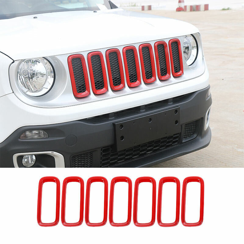 for Jeep Renegade 2015-2018 Red ABS Front Center Mesh Grille Grill Cover Trim 7x