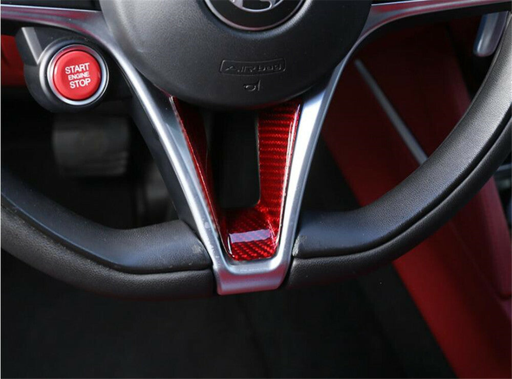 Red Carbon Fiber Steering Wheel Cover Trim for Alfa Romeo Giulia for Stelvio 2017-19